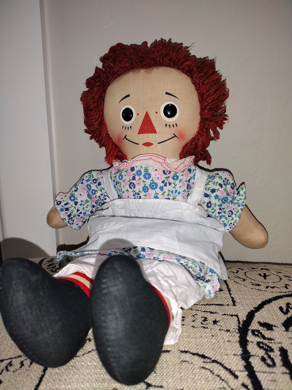 Vintage Knickerbocker Raggedy Ann Cloth Doll with Floral Dress